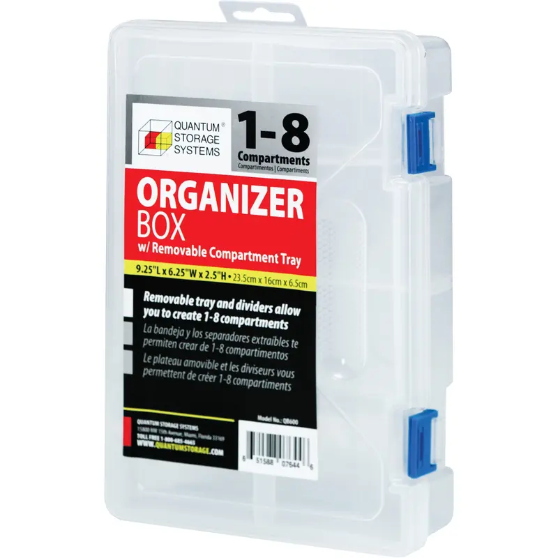 Plastic Compartment Box, 6.25" W X 9.25" D X 2.2" H, 8 Compartments 1