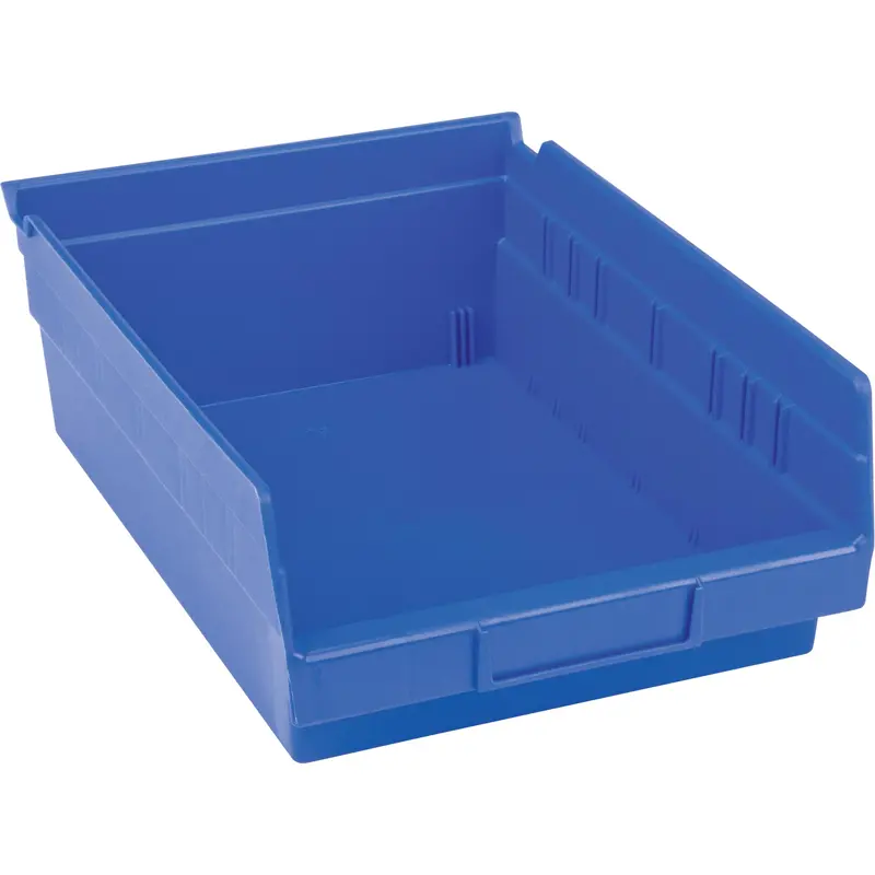 Plastic Shelf Bins, 8-3/8" W X 4" H X 11-5/8" D, Blue, 15 Lbs. Capacity 1