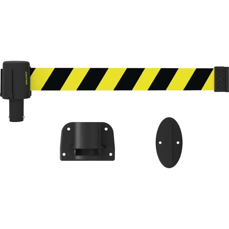 Plus Wall Mount Barrier System, Plastic, Screw Mount, 15', Black And Yellow Tape 1