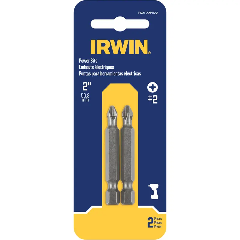 Power Bits, Phillips, #2 Tip, 1/4" Drive Size, 2" Length 1