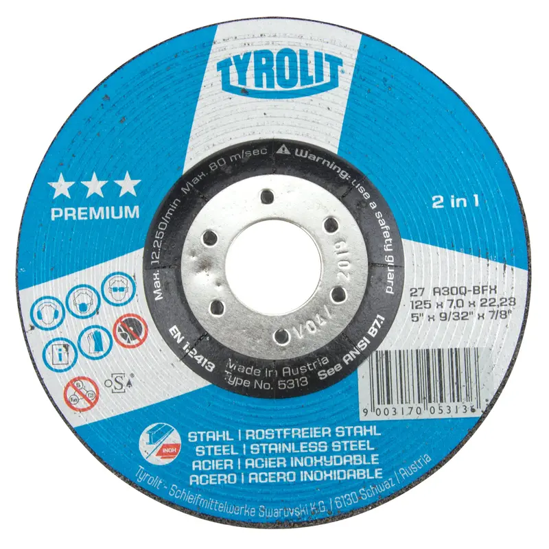 Premium 2-In-1 Grinding Wheel, 5" X 9/32", 7/8" Arbor, Type 27 1