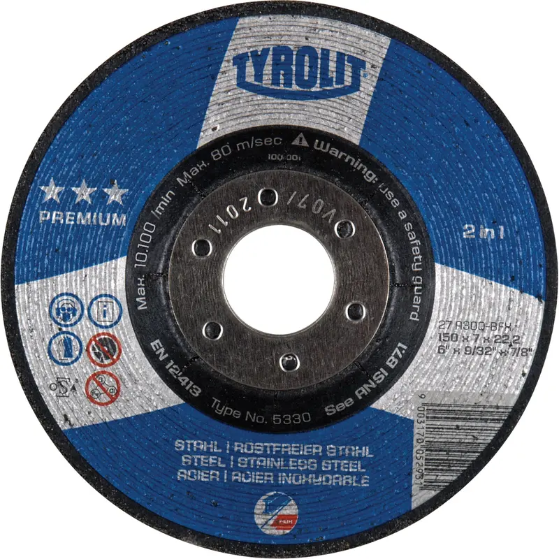 Premium 2-In-1 Grinding Wheel, 6" X 9/32", 7/8" Arbor, Type 27 1