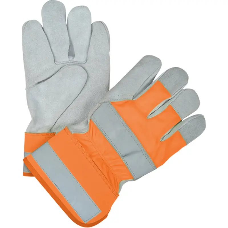 Premium Quality High Visibility Fitters Gloves, Large, Split Cowhide Palm, Cotton Inner Lining 1
