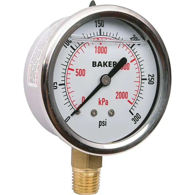 Pressure Gauge, 2-1/2" , 0 - 2100 Kpa/0 - 300 Psi, Bottom Mount, Liquid Filled Analogue 1