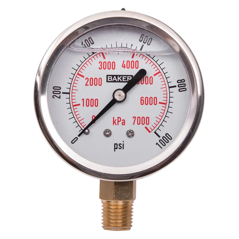 Pressure Gauges, 2-1/2" , 0 - 1000 Psi/0 - 7000 Kpa, Bottom Mount, Liquid Filled Analogue 1