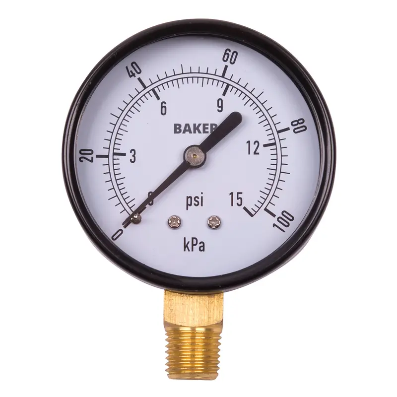 Pressure Gauges, 2-1/2" , 0 - 15 Psi, Bottom Mount, Analogue 1