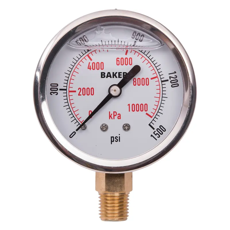 Pressure Gauges, 2-1/2" , 0 - 1500 Psi, Bottom Mount, Liquid Filled Analogue 1