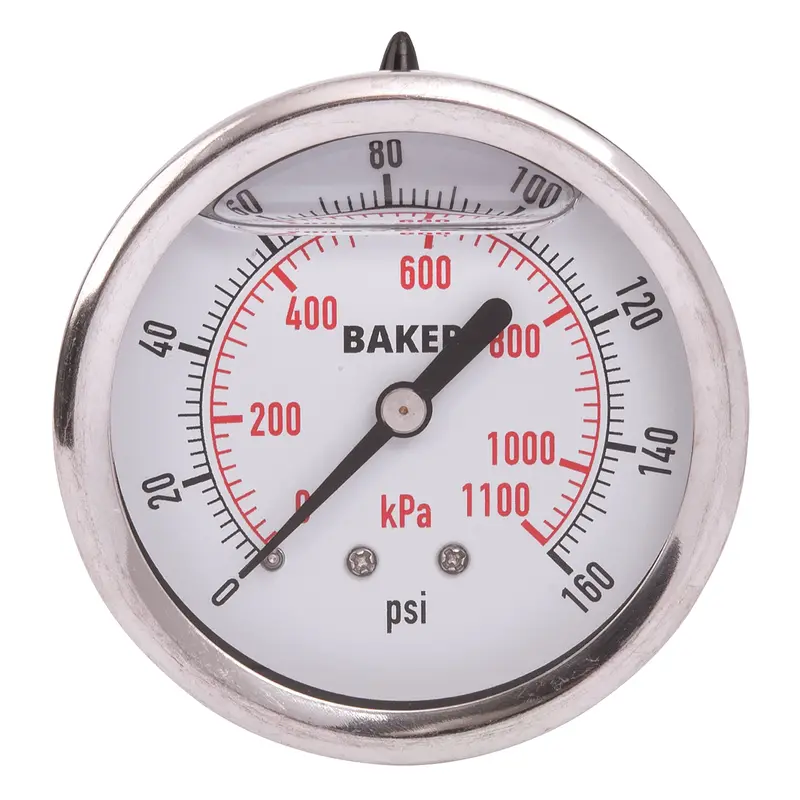 Pressure Gauges, 2-1/2" , 0 - 160 Psi/0 - 1100 Kpa, Back Mount, Liquid Filled Analogue 1