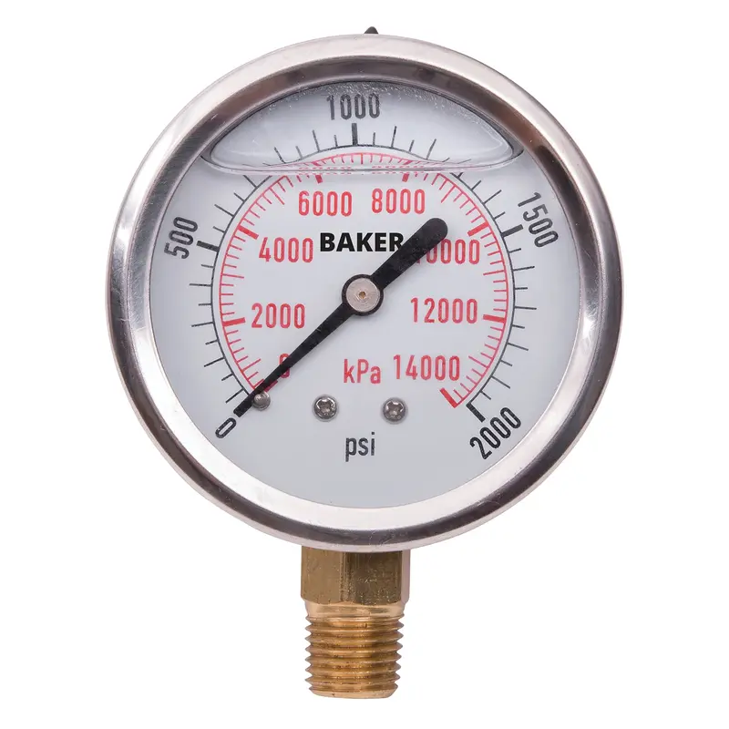 Pressure Gauges, 2-1/2" , 0 - 2000 Psi, Bottom Mount, Liquid Filled Analogue 1