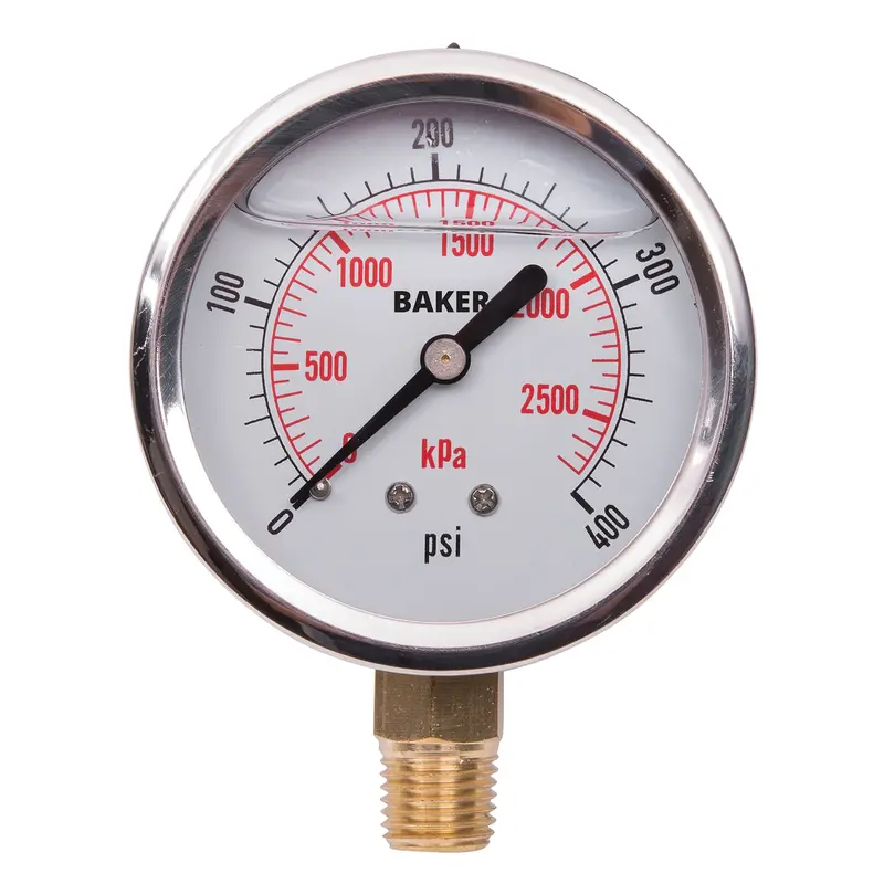 Pressure Gauges, 2-1/2" , 0-400 Psi/0-2800 Kpa, Bottom Mount, Liquid Filled Analogue 1