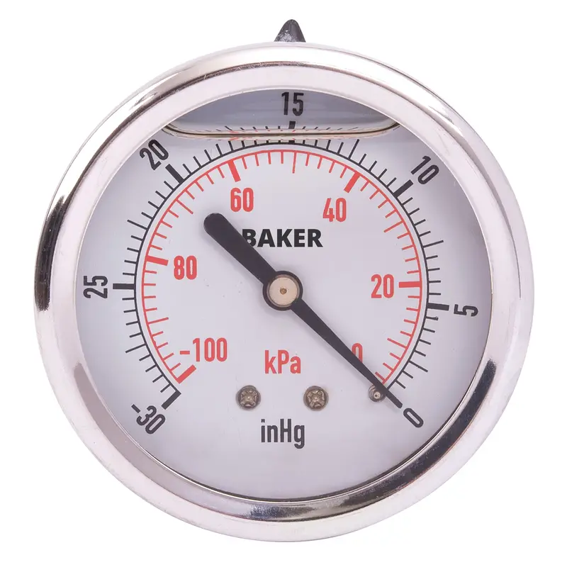 Pressure Gauges, 2-1/2" , 30" Hg-0" Vac., Back Mount, Liquid Filled Analogue 1