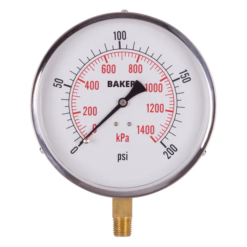 Pressure Gauges, 4-1/2" , 0 - 200 Psi, Bottom Mount, Analogue 1
