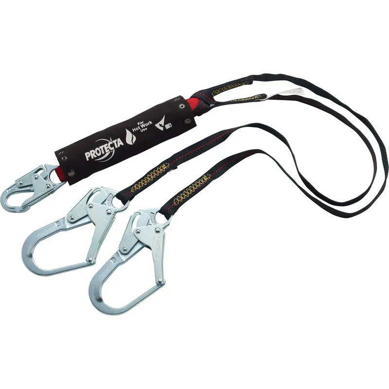 Pro™ Pack Hot Work Shock-Absorbing Lanyard, 4', Rebar Hook Center, Snap Hook Leg Ends, Kevlar® 1