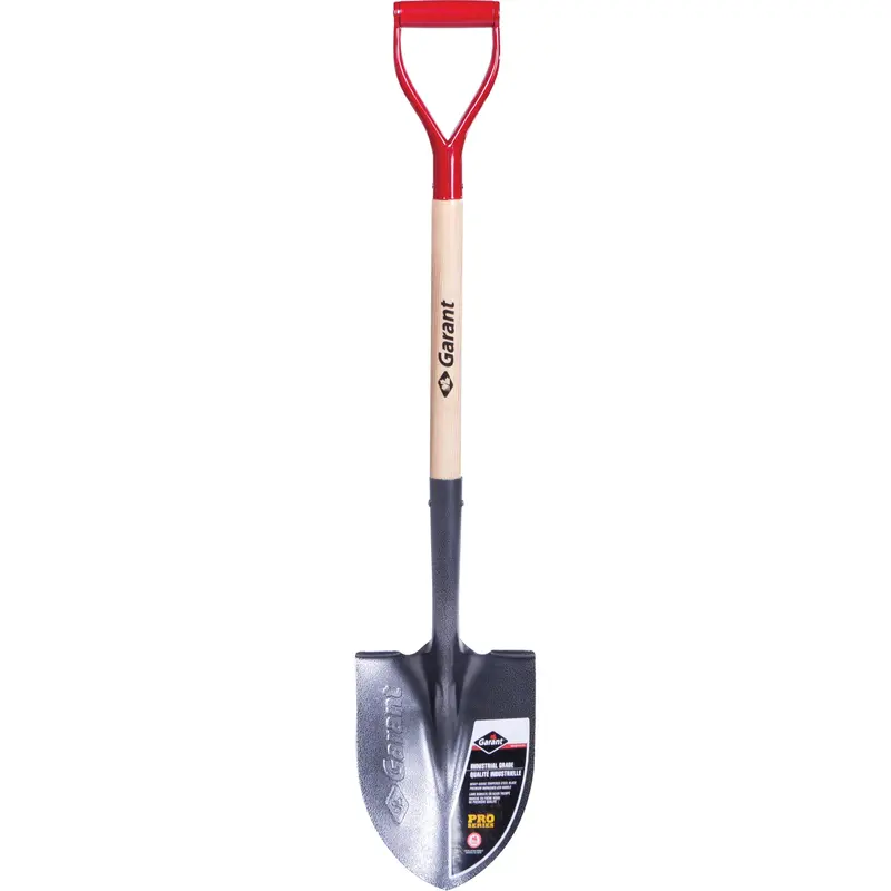 Pro™ Round Point Shovel, Tempered Steel Blade, Wood, D-Grip Handle 1