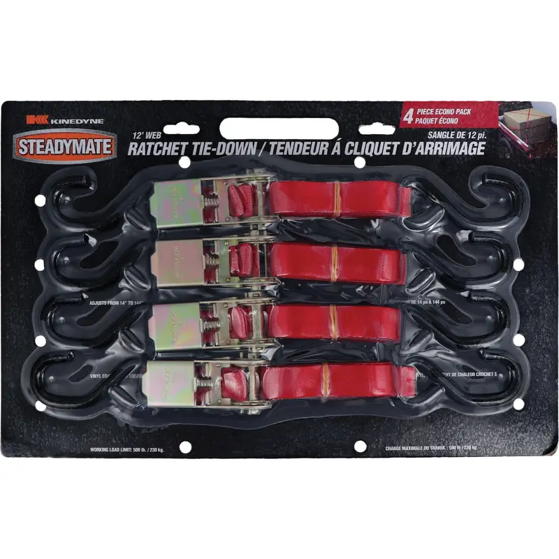 Ratchet Utility Straps, S-Hook, 1" W X 12' L, 500 Lbs. (230 Kg) Working Load Limit 1