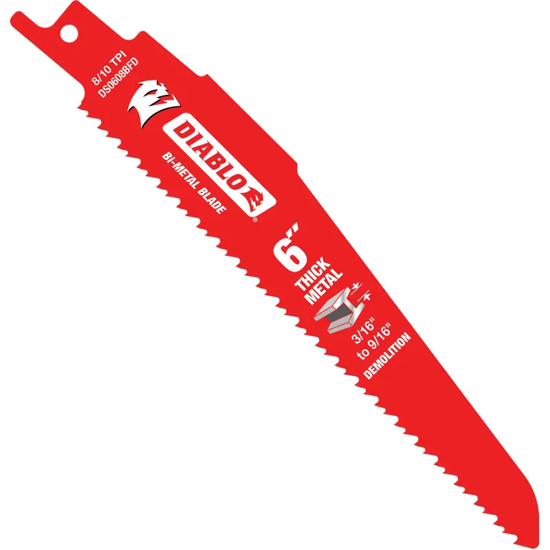 Reciprocating Blade For Thick Metal/Demolition, Bi-Metal, 8-10 Tpi, 6" L 1