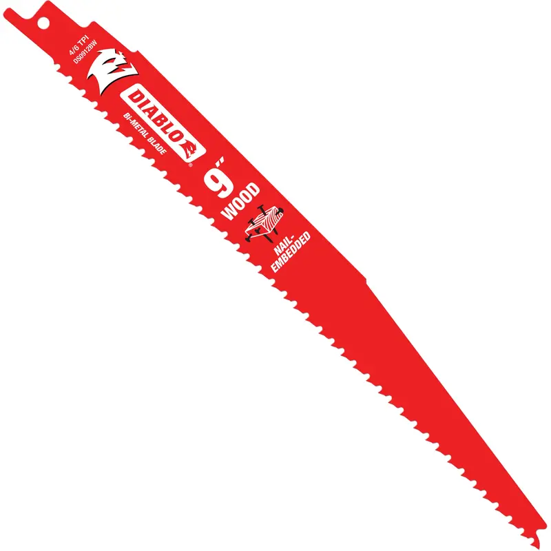 Reciprocating Saw Blade For Nail Embedded Wood, Bi-Metal, 6-12 Tpi, 9" L X 1" W 1