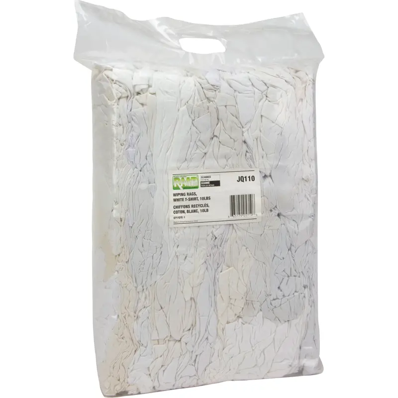 Recycled Material Wiping Rags, Cotton, White, 10 Lbs. 1