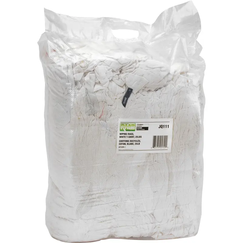 Recycled Material Wiping Rags, Cotton, White, 25 Lbs. 1
