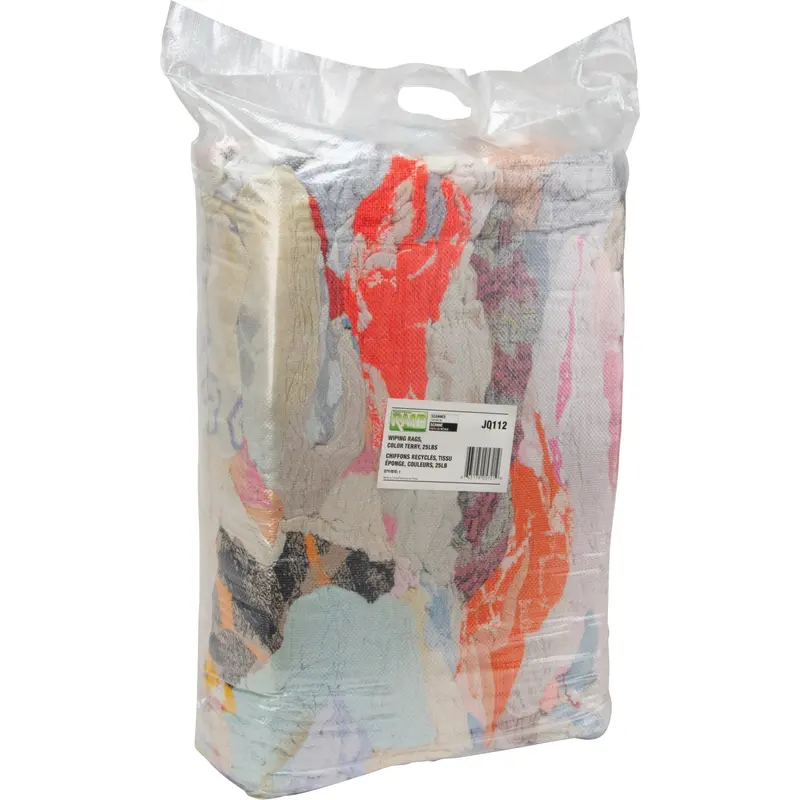 Recycled Material Wiping Rags, Terrycloth, Mix Colours, 25 Lbs. 1