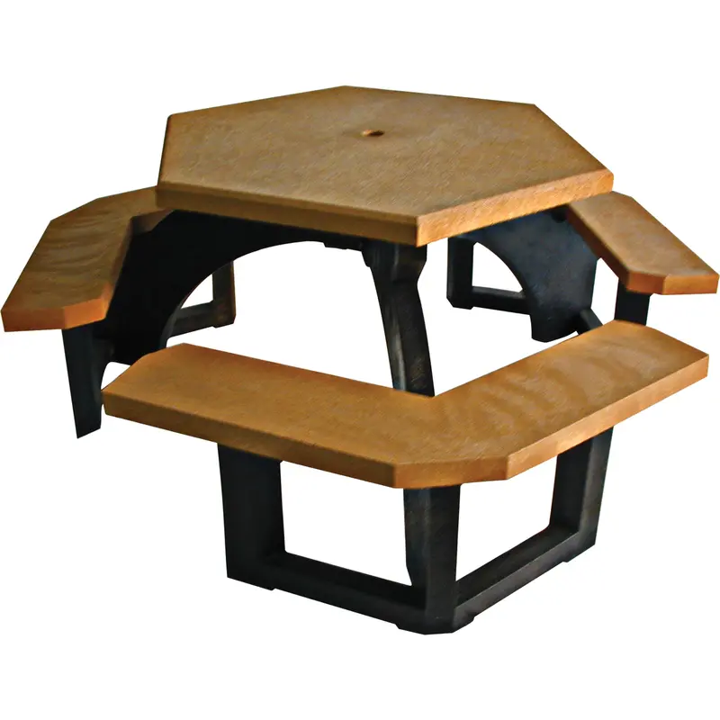 Recycled Plastic Hexagon Picnic Tables, 78" L X 78" W, Cedar 1
