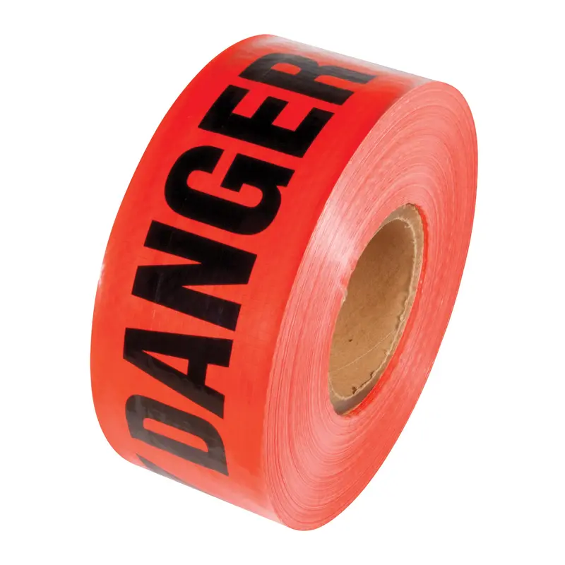 Reinforced Grade Barricade Tape, English, 3" W X 500' L, 5 Mils, Black On Red 1