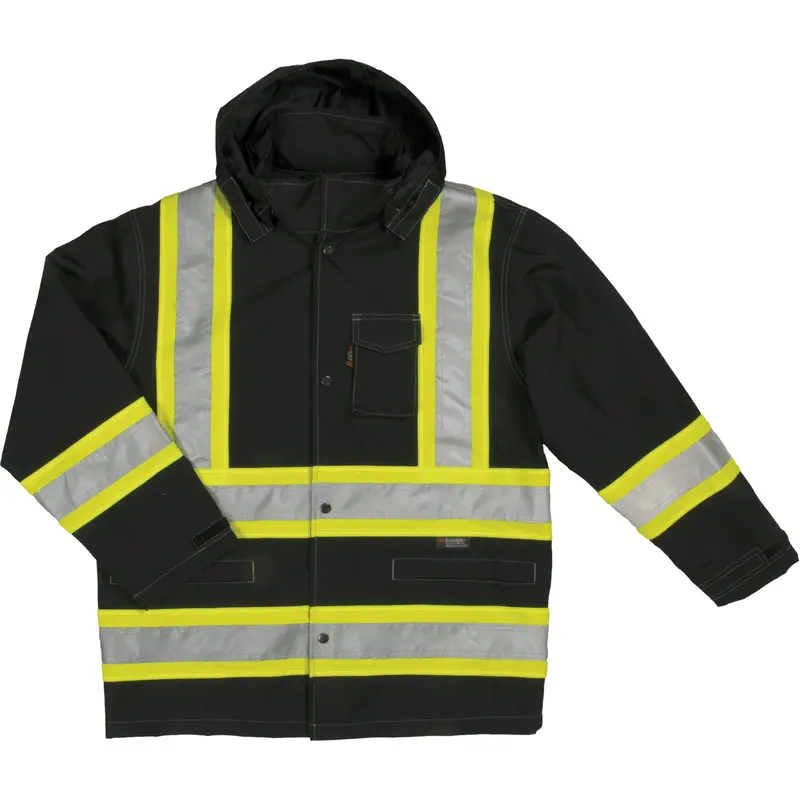 Ripstop Safety Rain Jacket, Polyester, X-Large, Black 1