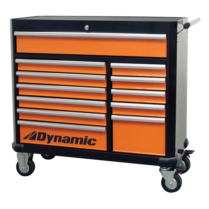 Roller Tool Cabinet, 12 Drawers, 42" W X 18" D X 41" H, Black/Orange 1