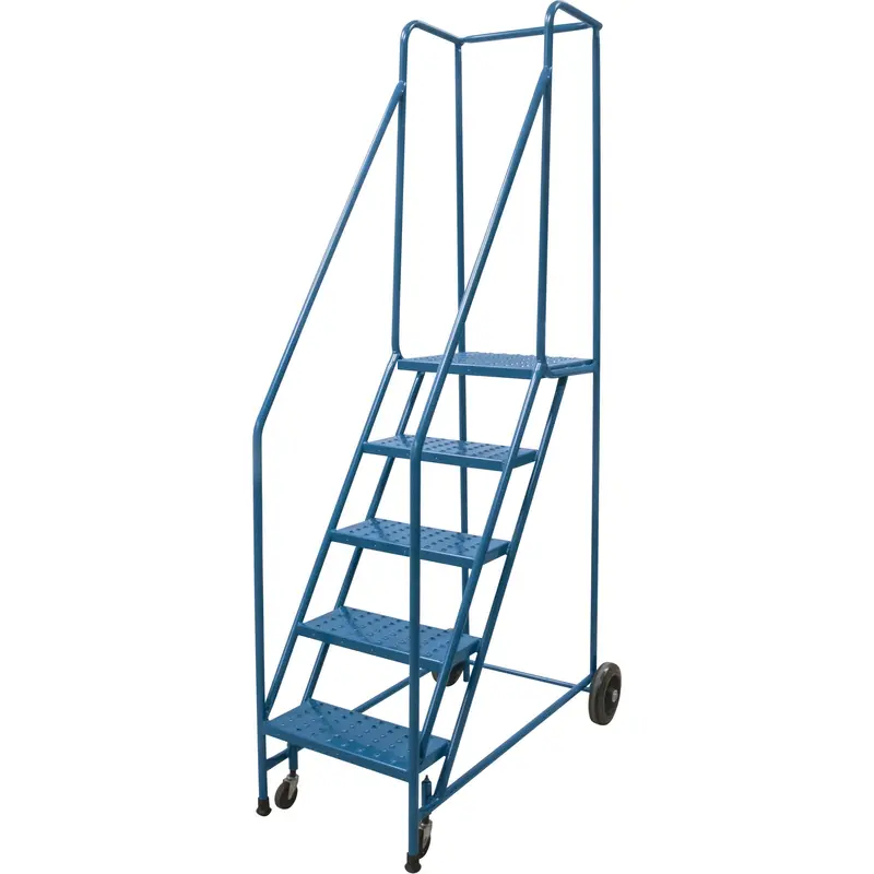 Rolling Step Ladder, 5 Steps, 18" Step Width, 46" Platform Height, Steel 1