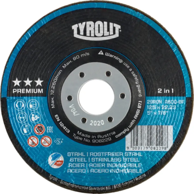 Rondeller Depressed Centre Grinding Wheel, 4-1/2", 36 Grit, 7/8", 13300 Rpm, Type 29 1