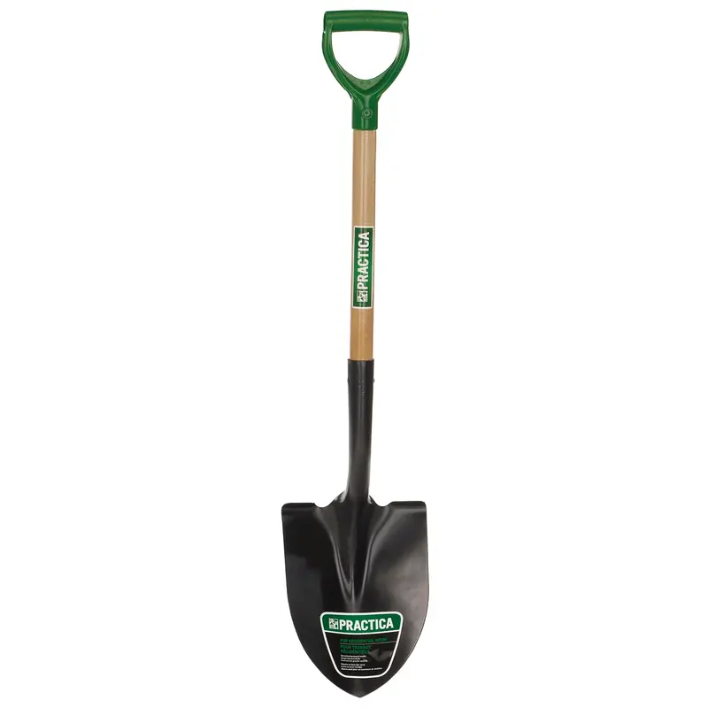 Round-Point Shovel, Tempered Steel Blade, Wood, D-Grip Handle 1