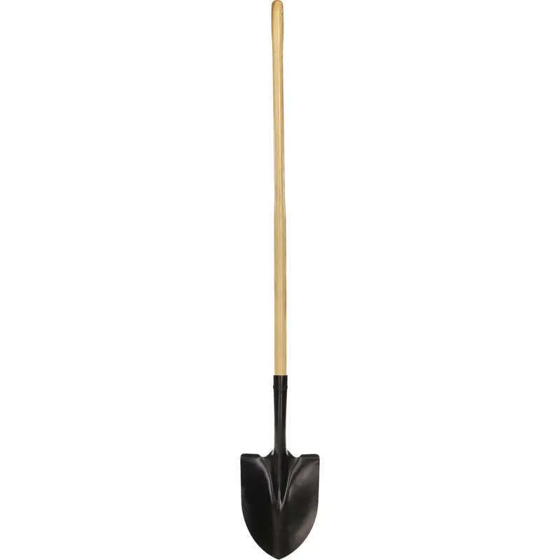 Round Point Shovel, Tempered Steel Blade, Wood, Straight Handle 1
