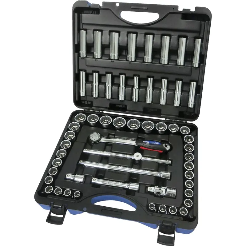 Sae/Metric 12-Point Socket Set, 55 Pcs, 1/2" Drive Size, Deep 1