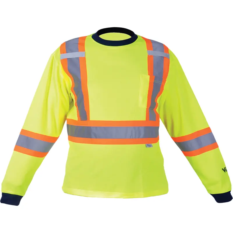 Safety Long Sleeve Shirt, Polyester, X-Large, High Visibility Lime-Yellow 1
