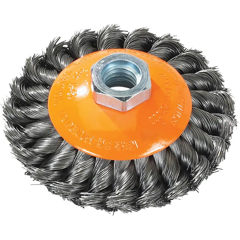 Saucer Cup Brush With Knot-Twisted Wires, 4" Dia., 5/8"-11 Arbor, Steel 1