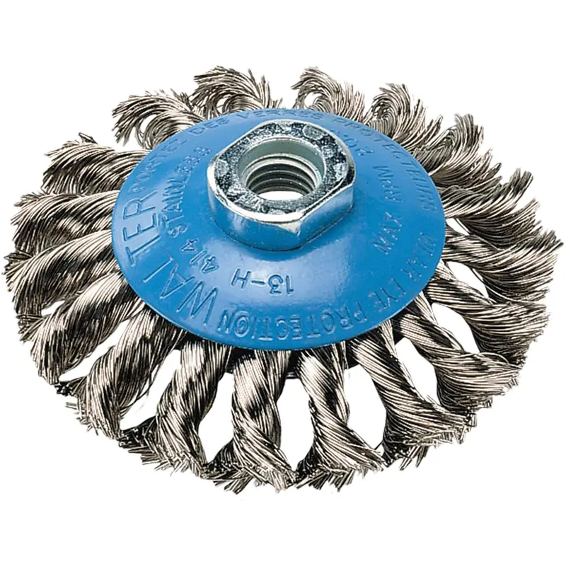 Saucer Cup Brush With Knot-Twisted Wires, 4" Dia., 5/8"-11 Arbor, Steel 1