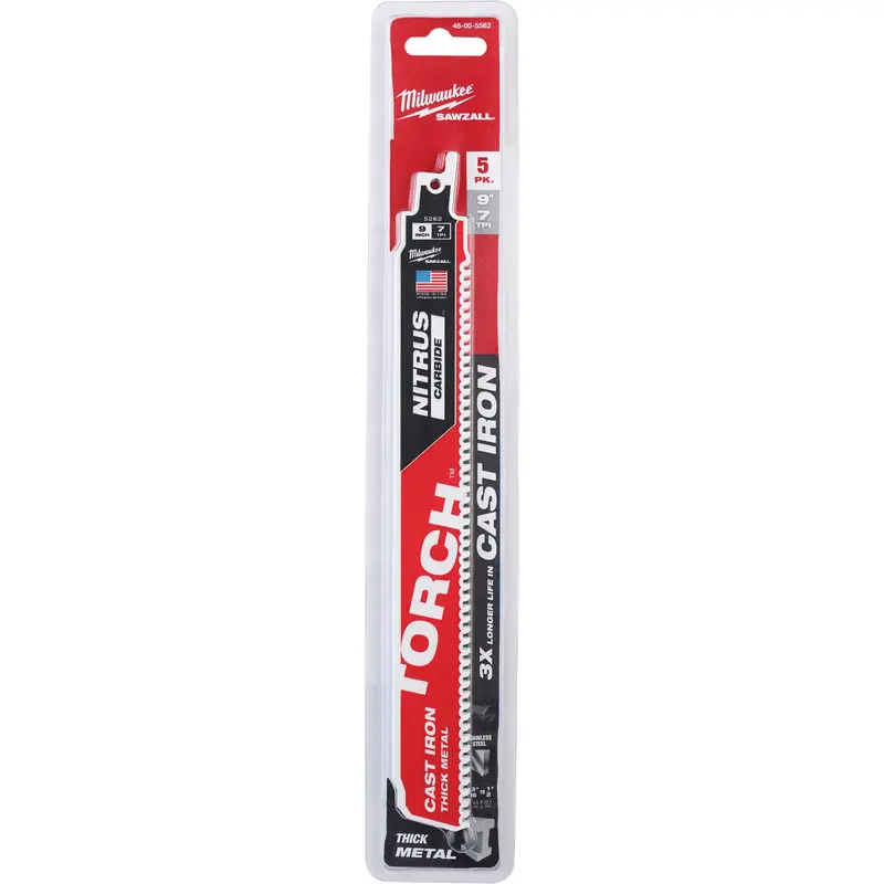 Sawzall® Torch™ Reciprocating Saw Blades, Carbide, 7 Tpi, 9" L X 2" W 1