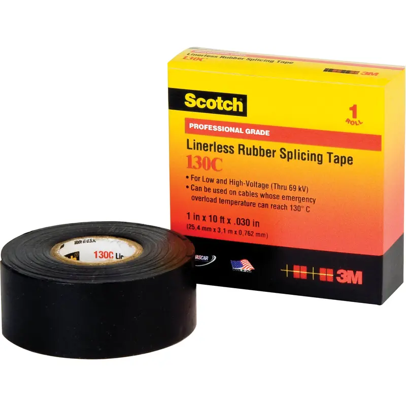Scotch® Linerless Rubber Splicing Tape 130C, 25.4 Mm (1") X 9.14 M (30'), Black 1