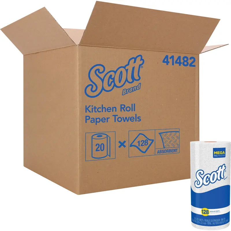 Scott® Kitchen Roll Towels, 1 Ply, 128 Sheets/Roll, 11" W, 8.78" L 1