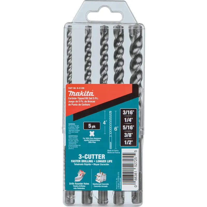 Sds-Plus 3-Cutter Bit Set, 5 Pieces, Carbide 1