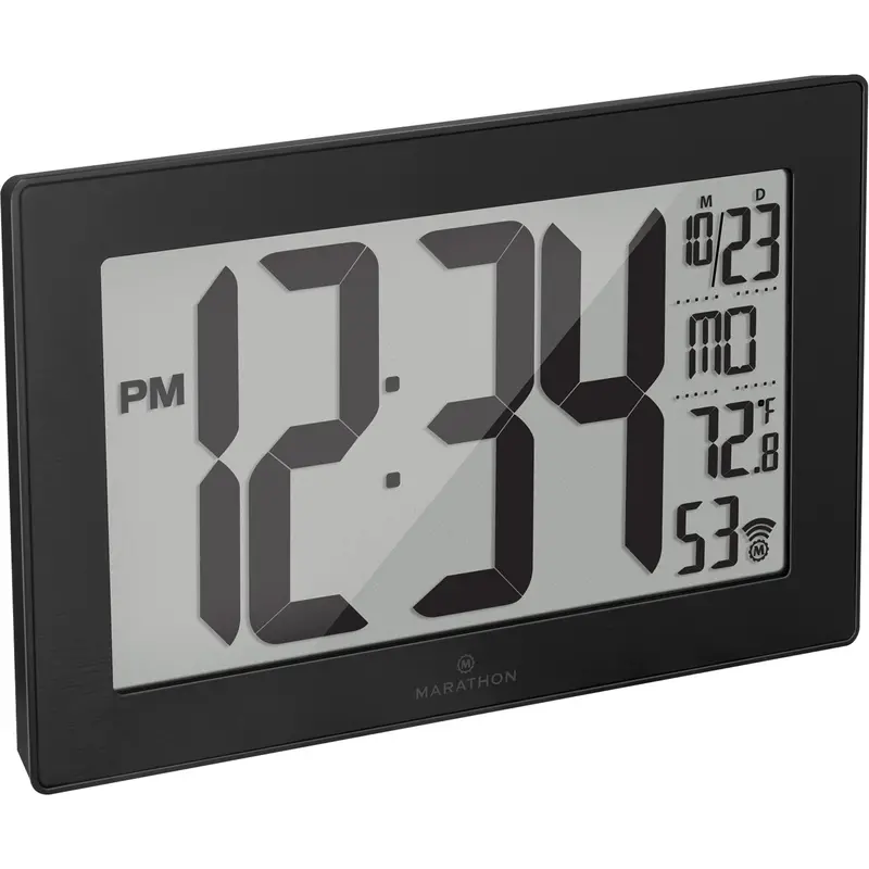 Self-Setting & Self-Adjusting Wall Clock With Stand, Digital, Battery Operated, Black 1