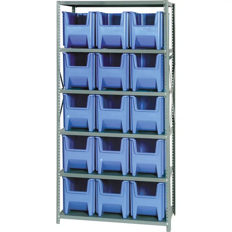 Shelving Unit With Stacking Bins, Steel, Boltless, 800 Lbs. Capacity, 36" W X 75" H X 18" D 1