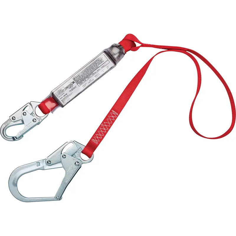 Shock-Absorbing Lanyard, 4', Snap Hook Center, Rebar Hook Leg Ends, Polyester 1