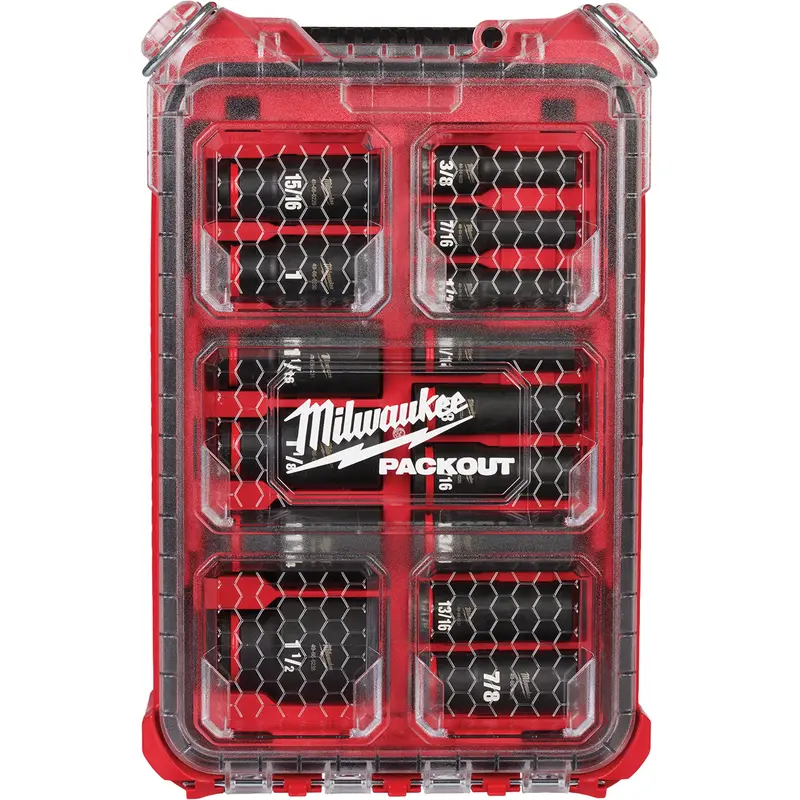 Shockwave Impact Duty™ Packout™ Sae Socket Set, 15 Pcs, Impact, 1/2" Drive Size, Deep 1