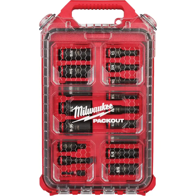 Shockwave Impact Duty™ Packout™ Sae Socket Set, 17 Pcs, Impact, 3/8" Drive Size, Deep 1