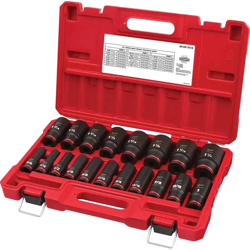 Shockwave™ Impact Duty™ Sae 6 Point Socket Set, 19 Pcs, Impact, 1/2" Drive Size, Deep 1