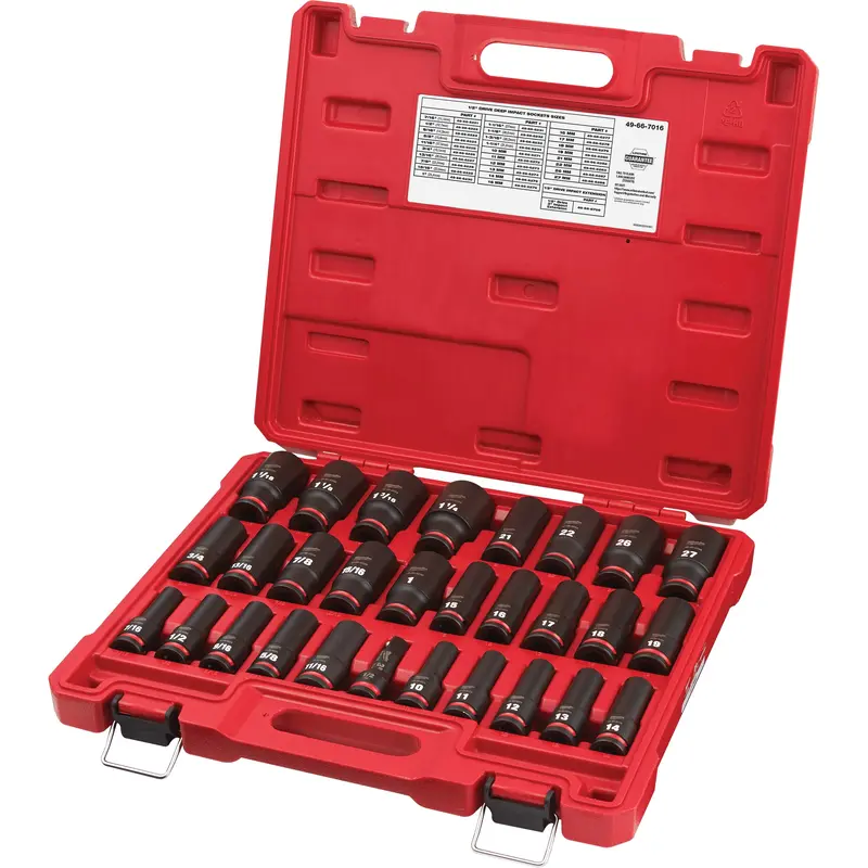 Shockwave™ Impact Duty™ Sae & Metric 6 Point Socket Set, 29 Pcs, Impact, 1/2" Drive Size, Deep 1