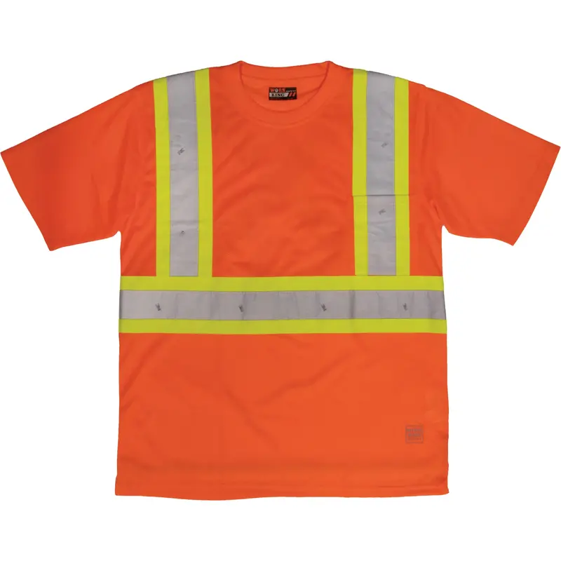 Short-Sleeved Safety T-Shirt With Pocket, Polyester, Large, High Visibility Orange 1