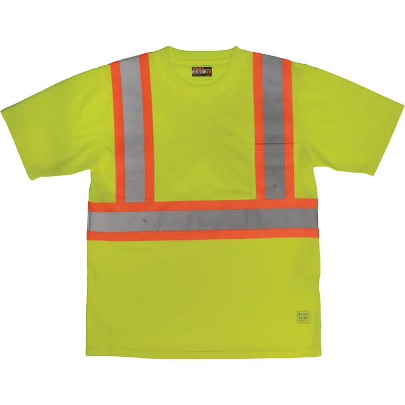 Short-Sleeved Safety T-Shirt With Pocket, Polyester, X-Large, High Visibility Lime-Yellow 1