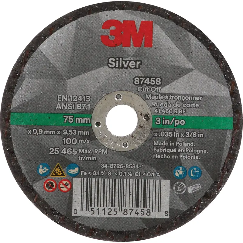 Silver Cut-Off Wheel, 3" X 0.04", 3/8"-24 Arbor, Type 1, Ceramic, 25645 Rpm 1